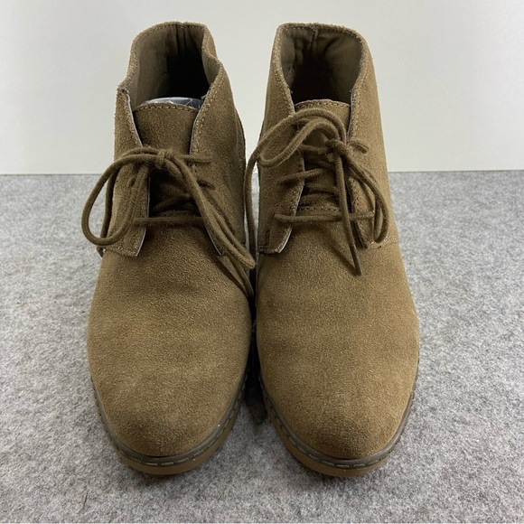 Clarks Lace Up Khaki Green Suede Wedge Booties Women’s Size 6 - Picture 7 of 10